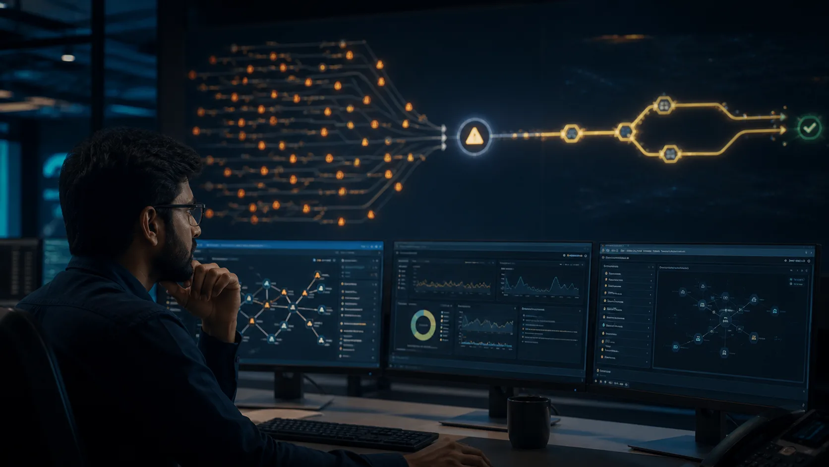 An Indian operations specialist correlating infrastructure alerts into one resolved incident