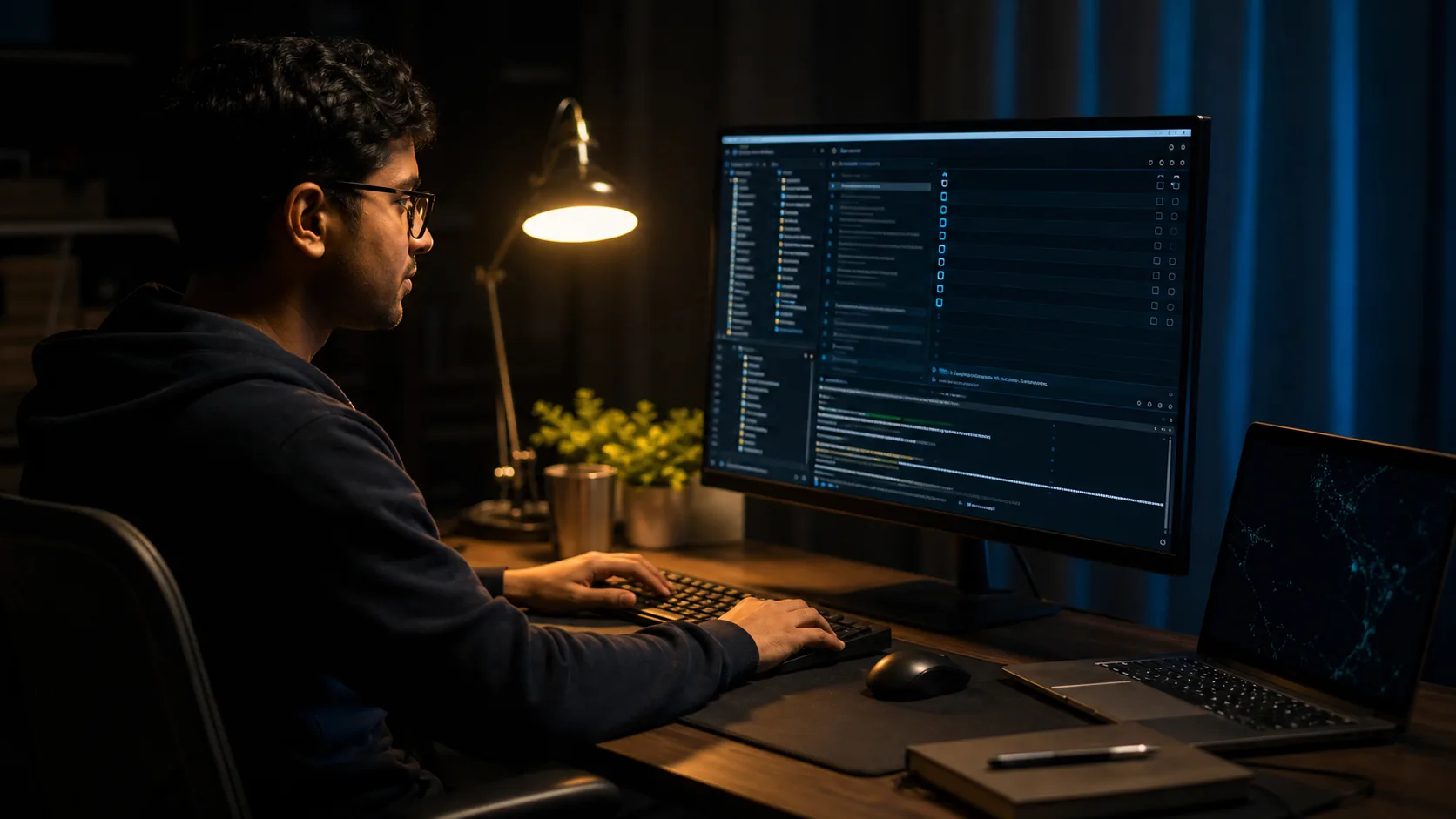 An Indian developer working inside an AI-native coding environment