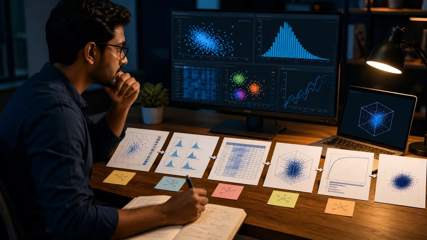 An Indian data scientist moving from raw data through modeling and evaluation