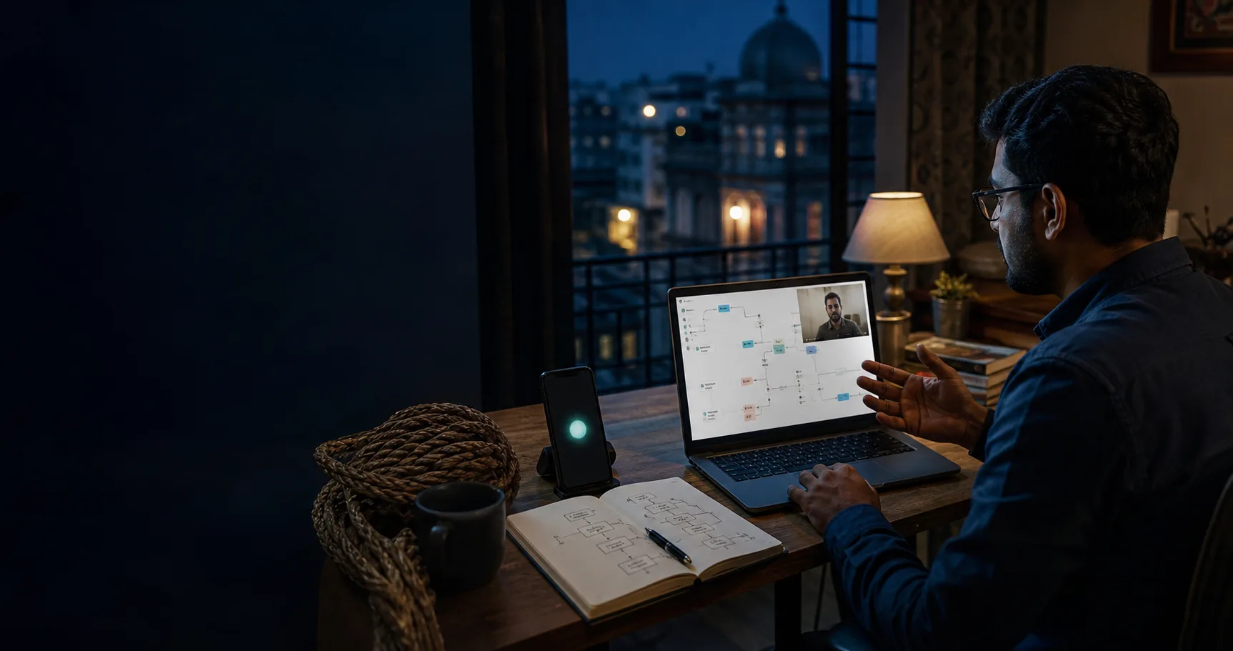 An Indian professional building an AI automation system from a home workspace